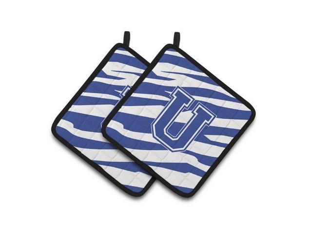 Carolines Treasures CJ1034-UPTHD Monogram Initial U Tiger Stripe Blue & White Pair of Pot Holders 75 x 3 x 75 in