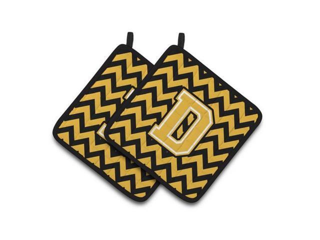 Carolines Treasures CJ1053-DPTHD Letter D Chevron Black & Gold Pair of Pot Holders 75 x 3 x 75 in
