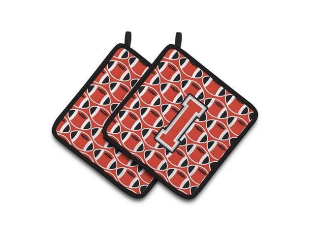 Carolines Treasures CJ1067-IPTHD Letter I Football Scarlet & Grey Pair of Pot Holders 75 x 3 x 75 in