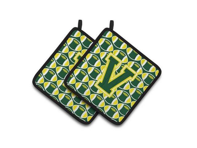Carolines Treasures CJ1075-VPTHD Letter V Football Green & Yellow Pair of Pot Holders 75 x 3 x 75 in