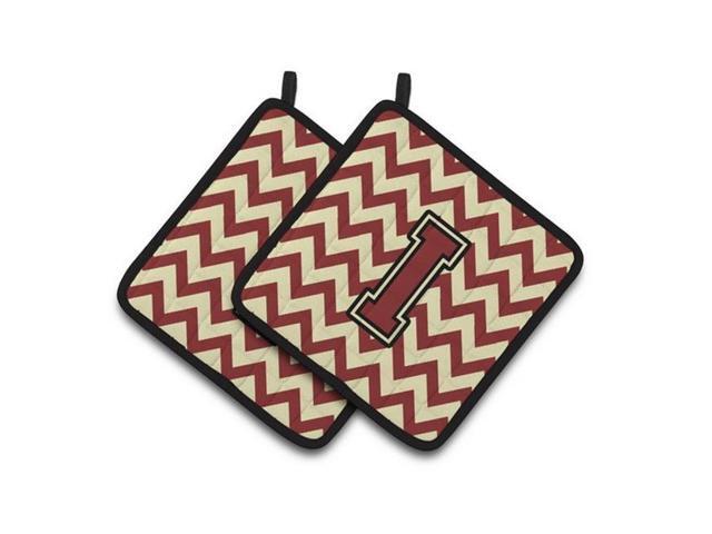 Carolines Treasures CJ1061-IPTHD Letter I Chevron Maroon & Gold Pair of Pot Holders 75 x 3 x 75 in