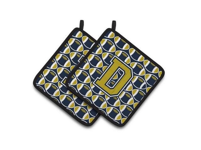 Carolines Treasures CJ1074-DPTHD Letter D Football Blue & Gold Pair of Pot Holders 75 x 3 x 75 in