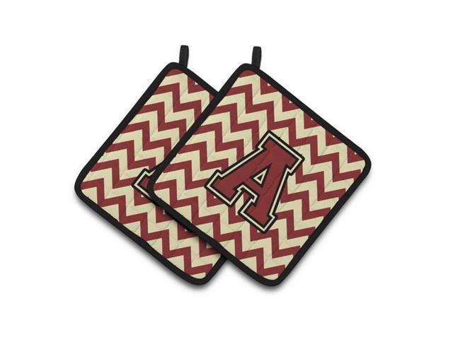 Carolines Treasures CJ1061-APTHD Letter A Chevron Maroon & Gold Pair of Pot Holders 75 x 3 x 75 in