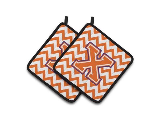 Carolines Treasures CJ1062-XPTHD Letter X Chevron Orange & Regalia Pair of Pot Holders 75 x 3 x 75 in