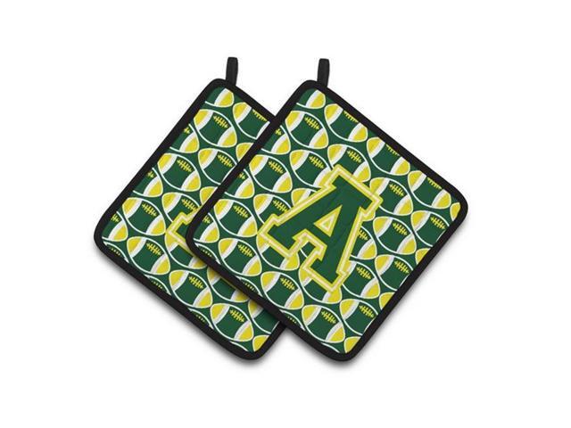 Carolines Treasures CJ1075-APTHD Letter A Football Green & Yellow Pair of Pot Holders 75 x 3 x 75 in