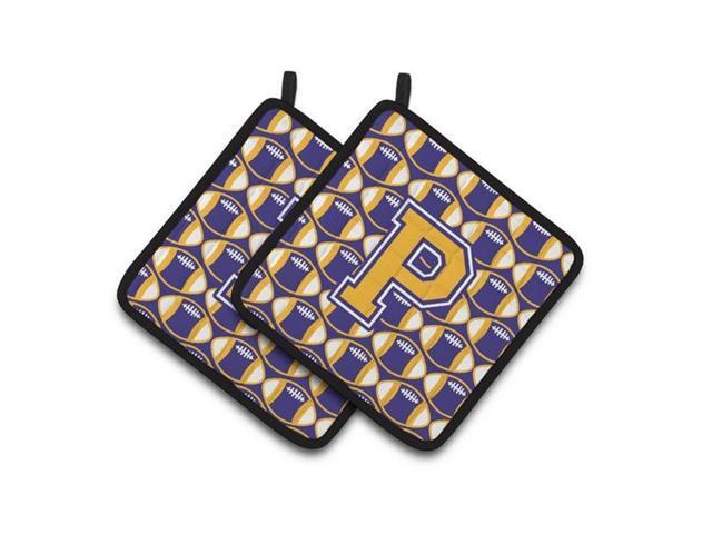 Carolines Treasures CJ1064-PPTHD Letter P Football Purple & Gold Pair of Pot Holders 75 x 3 x 75 in