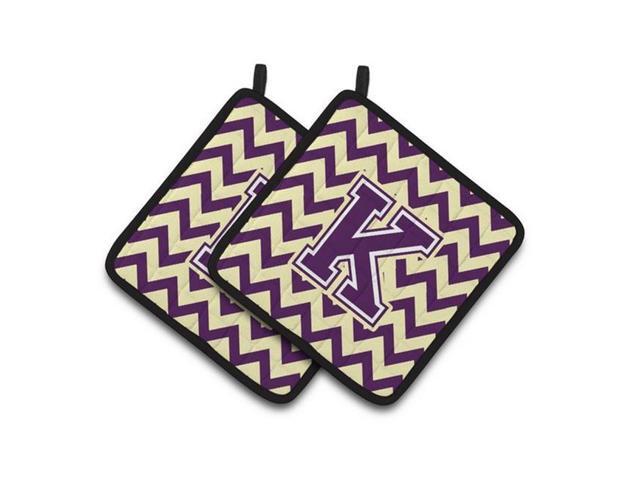 Carolines Treasures CJ1058-KPTHD Letter K Chevron Purple & Gold Pair of Pot Holders 75 x 3 x 75 in