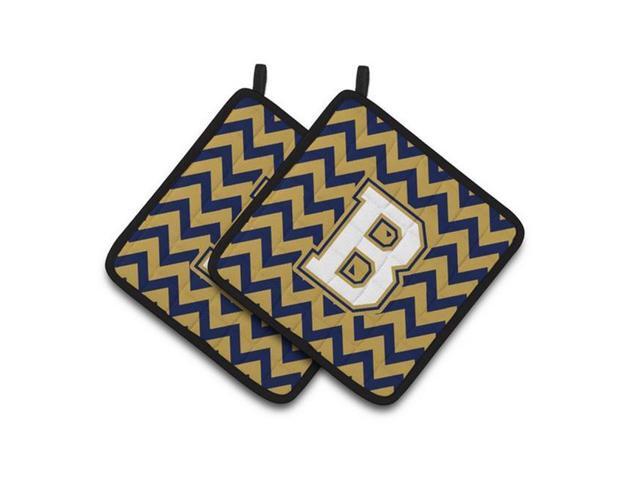 Carolines Treasures CJ1057-BPTHD Letter B Chevron Navy Blue & Gold Pair of Pot Holders 75 x 3 x 75 in