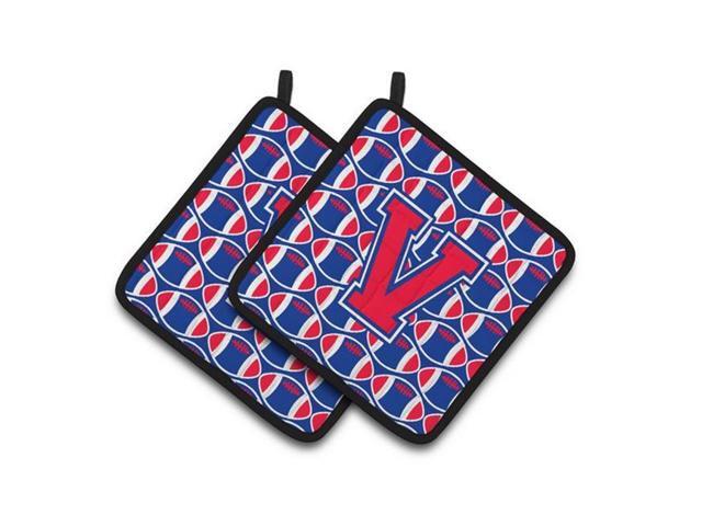 Carolines Treasures CJ1076-VPTHD Letter V Football Harvard Crimson & Yale Blue Pair of Pot Holders 75 x 3 x 75 in