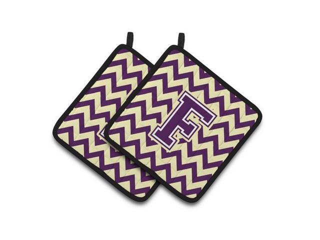 Carolines Treasures CJ1058-FPTHD Letter F Chevron Purple & Gold Pair of Pot Holders 75 x 3 x 75 in