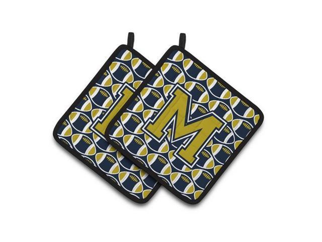Carolines Treasures CJ1074-MPTHD Letter M Football Blue & Gold Pair of Pot Holders 75 x 3 x 75 in