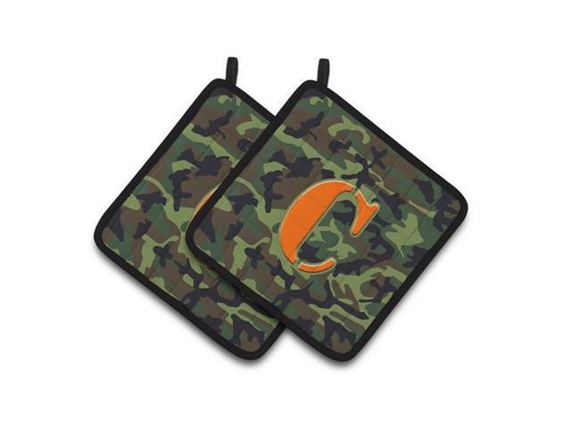 Carolines Treasures CJ1030-CPTHD Letter C Monogram - Camo Green Pair of Pot Holders 75 x 3 x 75 in