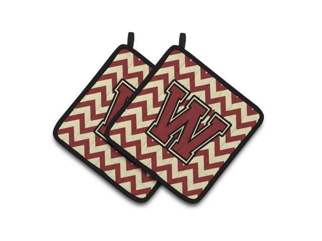 Carolines Treasures CJ1061-WPTHD Letter W Chevron Maroon & Gold Pair of Pot Holders 75 x 3 x 75 in