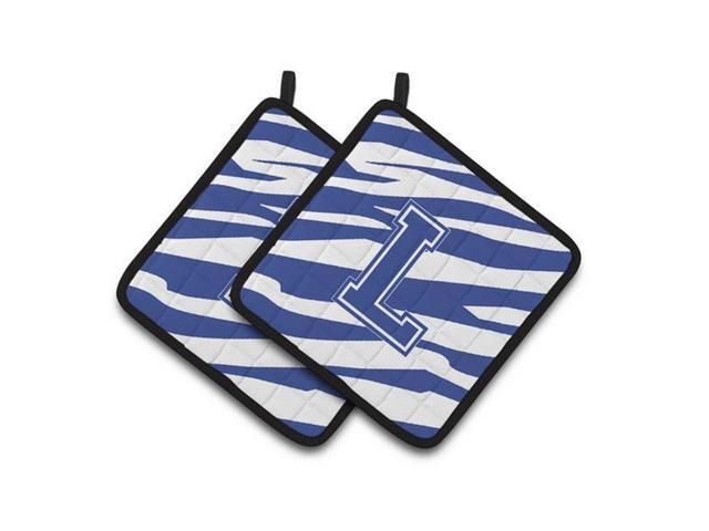 Carolines Treasures CJ1034-LPTHD Monogram Initial L Tiger Stripe Blue & White Pair of Pot Holders 75 x 3 x 75 in