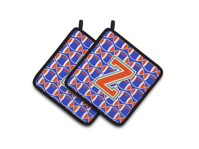 Carolines Treasures CJ1083-ZPTHD Letter Z Football Green Blue & Orange Pair of Pot Holders 75 x 3 x 75 in