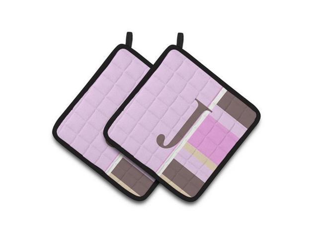 Carolines Treasures CJ1005-JPTHD Letter J Initial Monogram - Pink Stripes Pair of Pot Holders 75 x 3 x 75 in