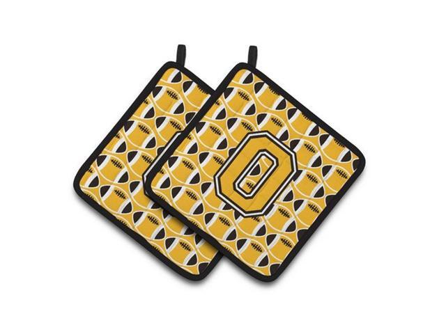 Carolines Treasures CJ1080-OPTHD Letter O Football Black Old Gold & White Pair of Pot Holders 75 x 3 x 75 in