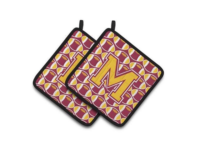 Carolines Treasures CJ1081-MPTHD Letter M Football Maroon & Gold Pair of Pot Holders 75 x 3 x 75 in