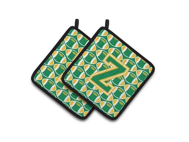 Carolines Treasures CJ1069-ZPTHD Letter Z Football Green & Gold Pair of Pot Holders 75 x 3 x 75 in