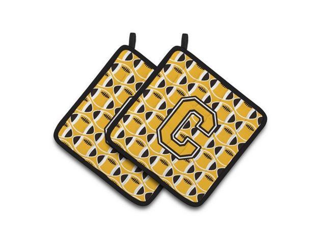 Carolines Treasures CJ1080-CPTHD Letter C Football Black Old Gold & White Pair of Pot Holders 75 x 3 x 75 in