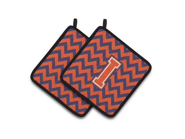Carolines Treasures CJ1042-IPTHD Letter I Chevron Orange & Blue Pair of Pot Holders 75 x 3 x 75 in