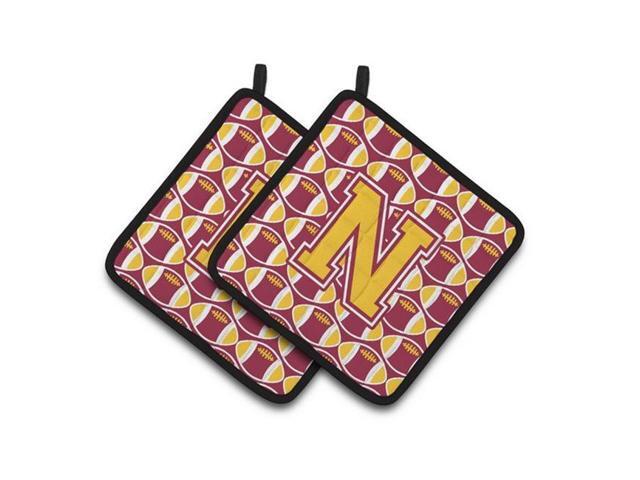 Carolines Treasures CJ1081-NPTHD Letter N Football Maroon & Gold Pair of Pot Holders 75 x 3 x 75 in