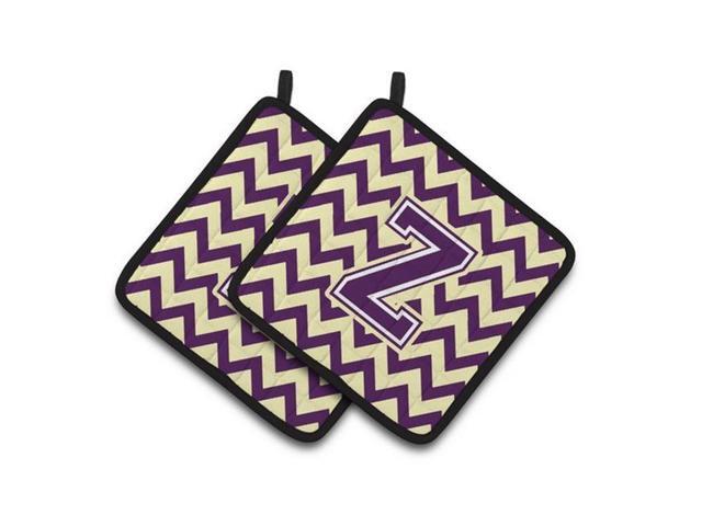 Carolines Treasures CJ1058-ZPTHD Letter Z Chevron Purple & Gold Pair of Pot Holders 75 x 3 x 75 in