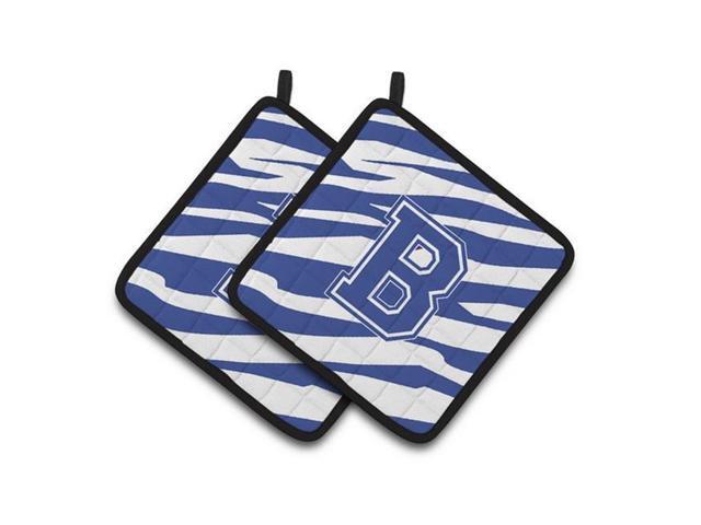 Carolines Treasures CJ1034-BPTHD Monogram Initial B Tiger Stripe Blue & White Pair of Pot Holders 75 x 3 x 75 in