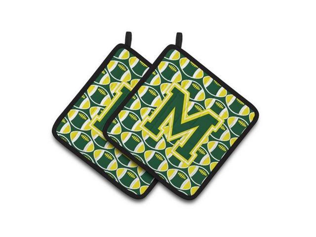 Carolines Treasures CJ1075-MPTHD Letter M Football Green & Yellow Pair of Pot Holders 75 x 3 x 75 in