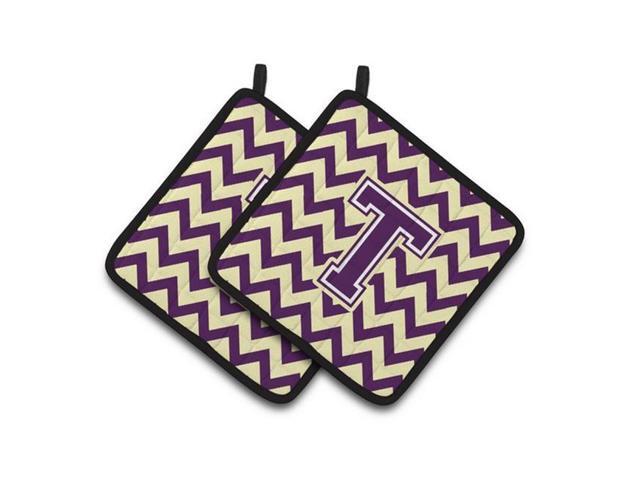 Carolines Treasures CJ1058-TPTHD Letter T Chevron Purple & Gold Pair of Pot Holders 75 x 3 x 75 in