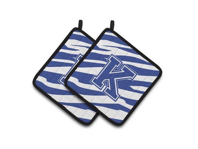Carolines Treasures CJ1034-KPTHD Monogram Initial K Tiger Stripe Blue & White Pair of Pot Holders 75 x 3 x 75 in