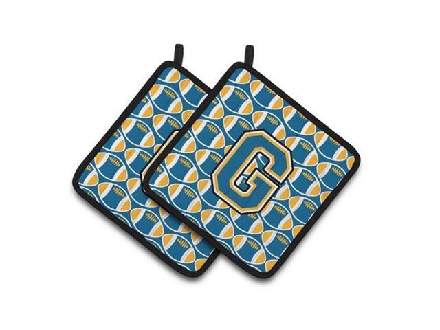 Carolines Treasures CJ1077-GPTHD Letter G Football Blue & Gold Pair of Pot Holders 75 x 3 x 75 in
