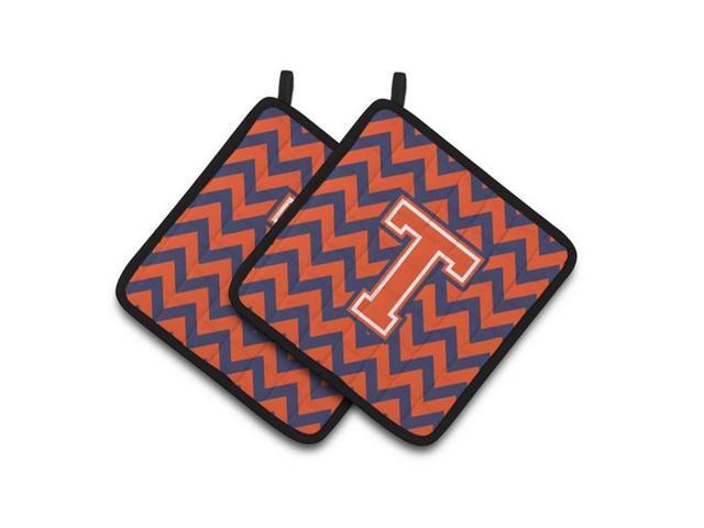 Carolines Treasures CJ1042-TPTHD Letter T Chevron Orange & Blue Pair of Pot Holders 75 x 3 x 75 in