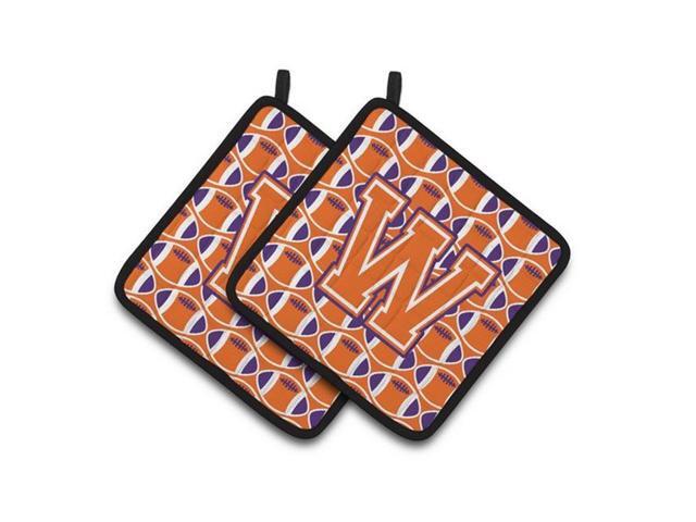 Carolines Treasures CJ1072-WPTHD Letter W Football Orange White & Regalia Pair of Pot Holders 75 x 3 x 75 in
