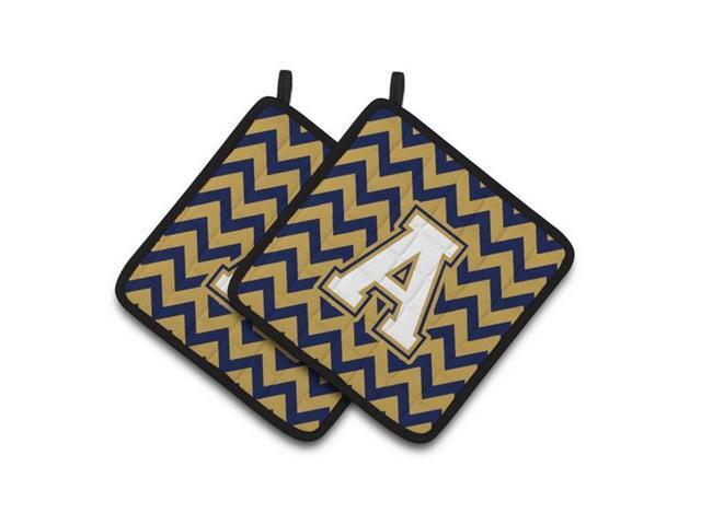 Carolines Treasures CJ1057-APTHD Letter A Chevron Navy Blue & Gold Pair of Pot Holders 75 x 3 x 75 in