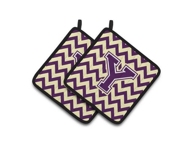 Carolines Treasures CJ1058-YPTHD Letter Y Chevron Purple & Gold Pair of Pot Holders 75 x 3 x 75 in