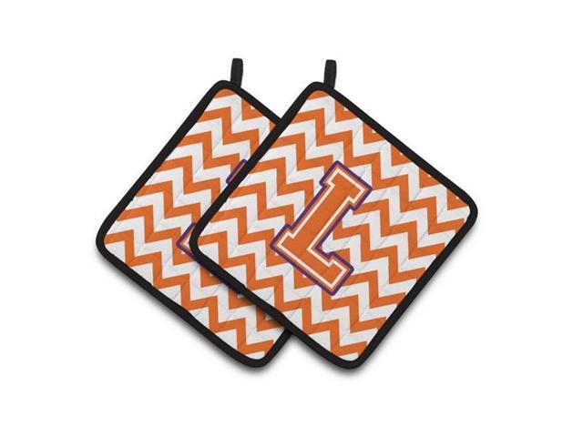 Carolines Treasures CJ1062-LPTHD Letter L Chevron Orange & Regalia Pair of Pot Holders 75 x 3 x 75 in