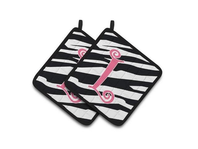 Carolines Treasures CJ1037-LPTHD Monogram Initial L Zebra Stripe & Pink Pair of Pot Holders 75 x 3 x 75 in