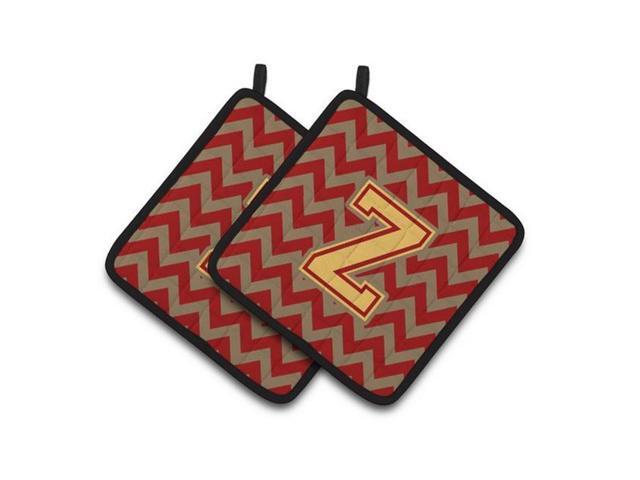 Carolines Treasures CJ1048-ZPTHD Letter Z Chevron Garnet & Gold Pair of Pot Holders 75 x 3 x 75 in