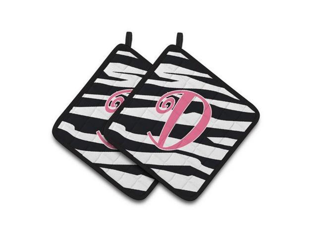 Carolines Treasures CJ1037-DPTHD Monogram Initial D Zebra Stripe & Pink Pair of Pot Holders 75 x 3 x 75 in