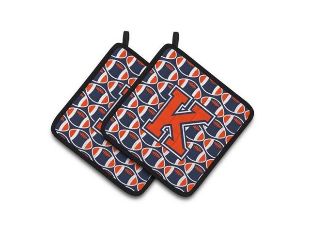 Carolines Treasures CJ1066-KPTHD Letter K Football Orange Blue & White Pair of Pot Holders 75 x 3 x 75 in