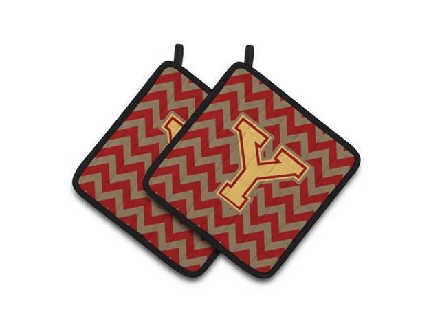Carolines Treasures CJ1048-YPTHD Letter Y Chevron Garnet & Gold Pair of Pot Holders 75 x 3 x 75 in