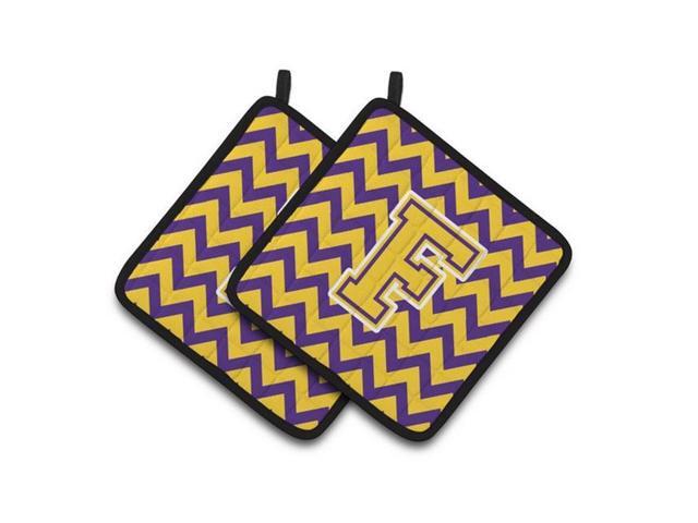 Carolines Treasures CJ1041-FPTHD Letter F Chevron Purple & Gold Pair of Pot Holders 75 x 3 x 75 in