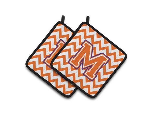 Carolines Treasures CJ1062-MPTHD Letter M Chevron Orange & Regalia Pair of Pot Holders 75 x 3 x 75 in