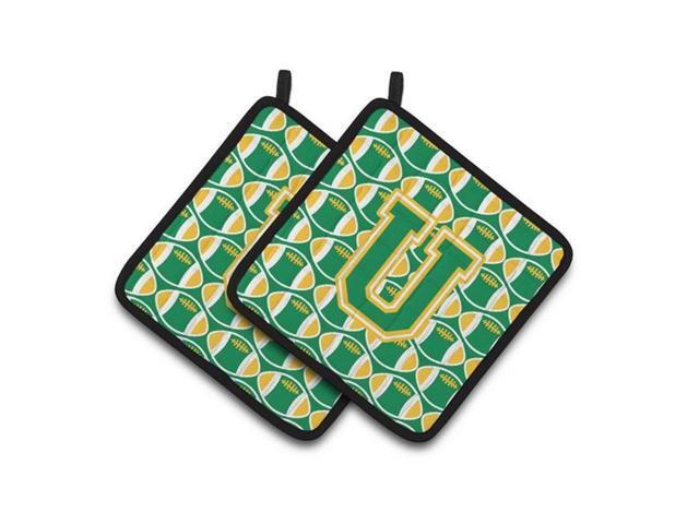 Carolines Treasures CJ1069-UPTHD Letter U Football Green & Gold Pair of Pot Holders 75 x 3 x 75 in