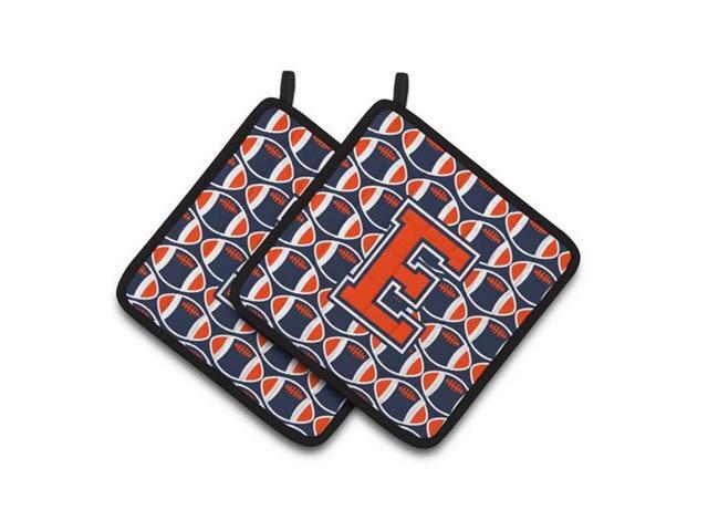 Carolines Treasures CJ1066-EPTHD Letter E Football Orange Blue & White Pair of Pot Holders 75 x 3 x 75 in