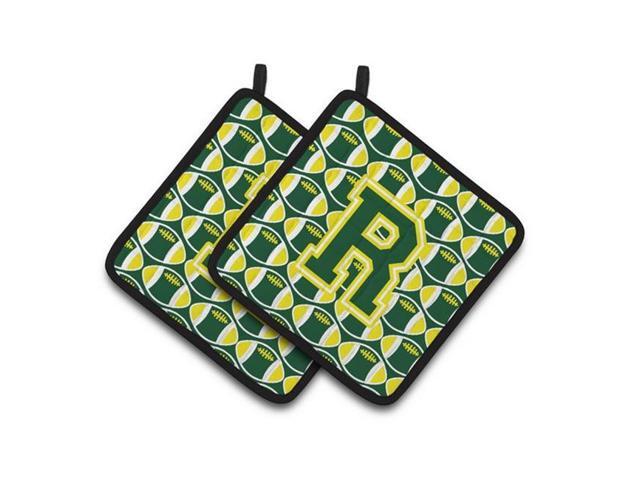 Carolines Treasures CJ1075-RPTHD Letter R Football Green & Yellow Pair of Pot Holders 75 x 3 x 75 in