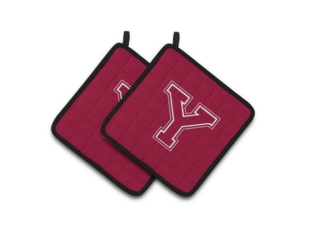 Carolines Treasures CJ1032-YPTHD Monogram Initial Y Maroon & White Pair of Pot Holders 75 x 3 x 75 in