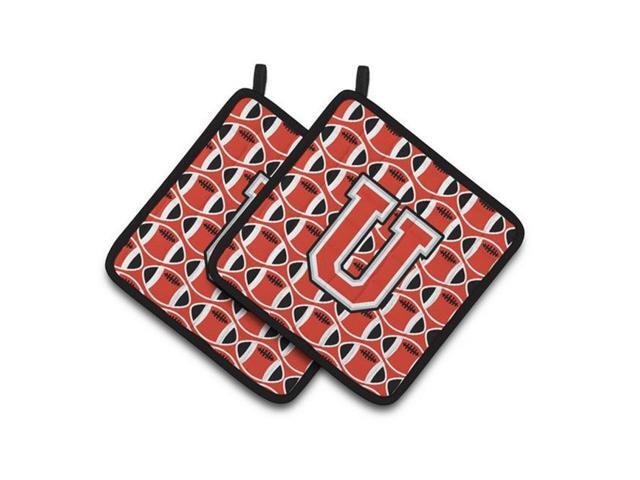 Carolines Treasures CJ1067-UPTHD Letter U Football Scarlet & Grey Pair of Pot Holders 75 x 3 x 75 in