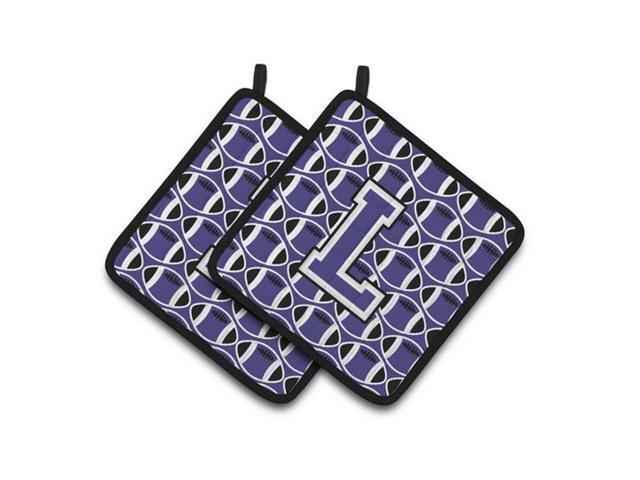 Carolines Treasures CJ1068-LPTHD Letter L Football Purple & White Pair of Pot Holders 75 x 3 x 75 in